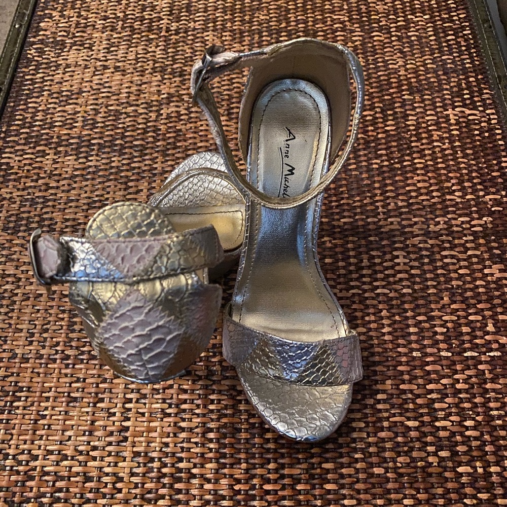 Silver and gold snakeskin patchwork heels